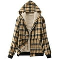 thumbnail image 1 of Oksale Plus Size Womens Plaid Fleece Lined Jacket Hooded Zip Up Shacket Jackets with Pockets Fall Winter Coats Soft Cozy Fashion Outerwear 2025 Khaki S, 1 of 5