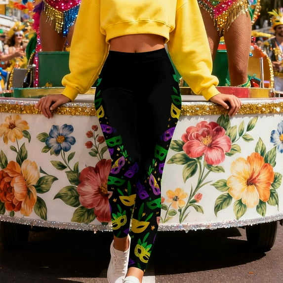 Oksale Plus Size Yoga Pants for Women Mardi Gras Holiday Leggings Cute Graphic Tights Stretchy High Waisted Jeggings Multicolor S