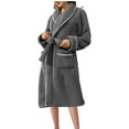 thumbnail image 1 of Oksale Plush Towel Robe for Women Trendy Shawl Collar Bathrobe with Pockets Plus Size Comfy Long Sleeve Midi Robes with Belt Ultra Soft Warm Winter Loungewear Gray XL, 1 of 9