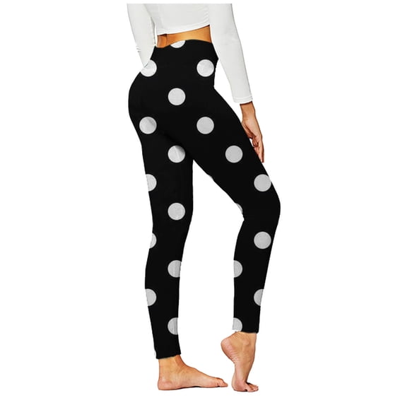 Oksale Polka Dot Leggings for Women Tummy Control Yoga Pants Stretchy High Waisted Workout Pants Slim Breathable Tight Pants Black M