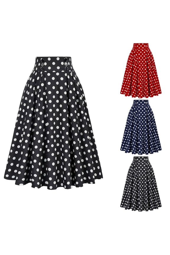 Polka Dot Skirts for Women Loose Flowy Pleated Long Maxi Skirt Trendy Cozy High Waisted Skirts Blue S