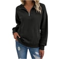 thumbnail image 1 of Oksale Quarter Zip Pullover Women Casual Stand Collar Long Sleeve Sweatshirts with Pockets Plus Size Loose Fit Fall Fashion Clothing Black 3XL, 1 of 9