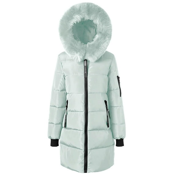 Oksale Quilted Jackets for Women with Fuzzy Faux Fur Hood Casual Full Zip Fall Overcoats Long Sleeve Thermal Winter Long Jacket for Ski 2025 Mint Green S