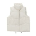 thumbnail image 1 of Oksale Quilted Vest for Women Stand Up Collar Cotton Quilted Jackets Full Zip Cropped Vest Sleeveless Jacket Solid Color Vest Thicken Warm Coat Winbreak Loose Fit Outerwear Beige M, 1 of 8