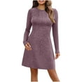 thumbnail image 1 of Oksale Ribbed Knit Sweater Dress for Women 2025 Fall Long Sleeve Sweaters Casual Crewneck Knee Length Dresses Slim Fit Soft Winter Tops Purple XXL, 1 of 8
