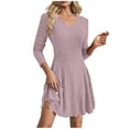 thumbnail image 1 of Oksale Ribbed Sweater Dress for Women Trendy A Line Mini Dress Casual V Neck Knit Dresses Cozy Long Sleeve Solid Color Dress Soft Fall Dresses Purple XXL, 1 of 8