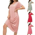 thumbnail image 1 of Oksale Ruffle Trim Nightgown for Women Soft Dot Print Midi Pajama Dress Casual V Neck Short Sleeve Sleepwear for Home Red XL, 1 of 7