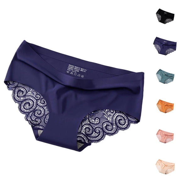 Oksale Satin Panties for Women Trendy Lace Patchwork Mid Waist Underwear Cozy Breathable Stretch Seamless Briefs Black M