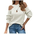 thumbnail image 1 of Oksale Sexy Criss Cross Neck Sweaters for Women Trendy Cold Shoulder Knit Sweater Loose Long Sleeve Jumpers Slouchy Pullover Tops Beige L, 1 of 6