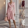 thumbnail image 1 of Oksale Sexy V Neck Dresses for Women 2025 Wedding Guest Birthday Dress Elegant Formal Waisted Wrap Fall Dresses Mini Dress for Holiday Party Khaki S, 1 of 7