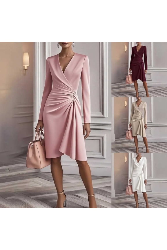 Sexy V Neck Dresses for Women 2025 Wedding Guest Birthday Dress Elegant Formal Waisted Wrap Fall Dresses Mini Dress for Holiday Party Pink S