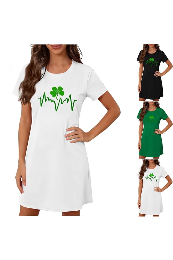 Short Sleeve Cotton Nightgowns for Women Soft Comfy Cute Print St.Patricks Sleep Dress for Home Casual Round Neck Summer Sleepshirts 2026 Green M