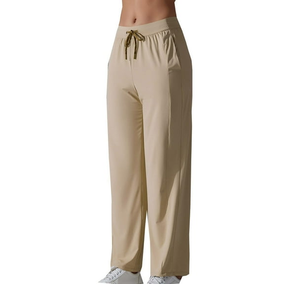 Oksale Silk Sweatpants for Women Baggy Breathable Lounge Pants Elastic Drawstring Sweat Pants with Pockets Sun Protection Trousers Cozy Cooling Fall Pant Coffee XXL