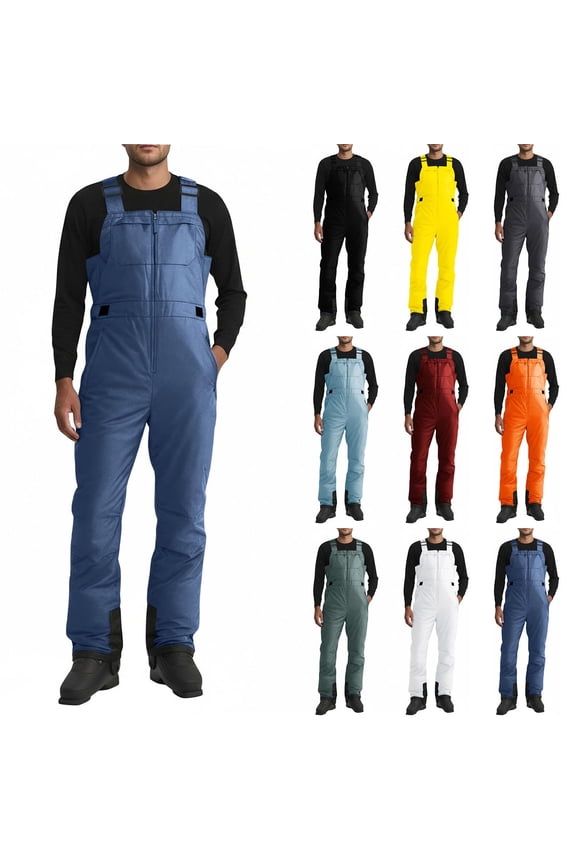 Ski Pants Men Windproof Waterproof Insulated Bib Overalls with Pockets One Piece Adjustable Strap Warm Winter Snow Suit Orange M