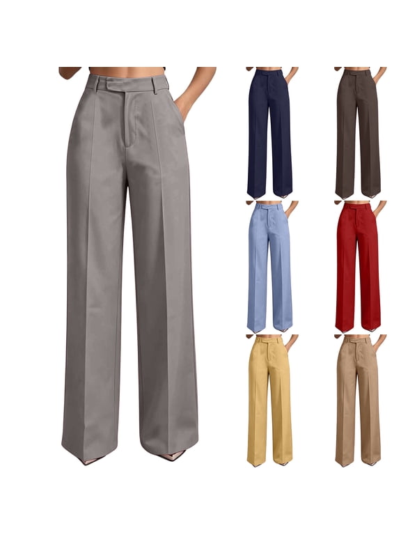 Slack Pants for Women Business Casual Tall Dress Pants with Pockets Elegant Trendy High Waisted Work Pants Coffee 3XL