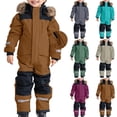 thumbnail image 1 of Oksale Snow Suit for Kids' Boys One Piece Windproof Waterproof Snowsuit Thicken Warm Winter Overalls Snowboarding Ski Suits Brown 1 Years, 1 of 8