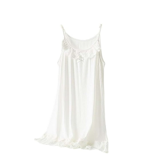 Oksale Soft Modal Sleepwear for Women Plus Size Comfortable Lace Crewneck Lingerie Nightgowns Trendy Ruffle Hem Mini Chemise Loungewear for Home White XXXXL