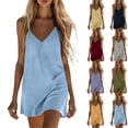 thumbnail image 1 of Oksale Spaghetti Strap Dresses for Women Soft Cozy Breathable Cotton Linen Nightgowns Lightweight Casual V Neck Mini Slip Dress for Sleep Yellow, 1 of 8