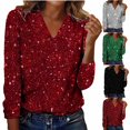 thumbnail image 1 of Oksale Sparkly Sequin Blouses for Women Trendy V Neck Tee Shirts Cozy Long Sleeve Party Shirts for Holiday Red M, 1 of 10