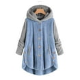 thumbnail image 1 of Oksale Split Side Jackets for Women Trendy Fuzzy Fleece Jacket Hoodie with Pockets Casual Button Down Coats Soft Warm Pajamas Color Block Tops 2025 Light Blue S, 1 of 4