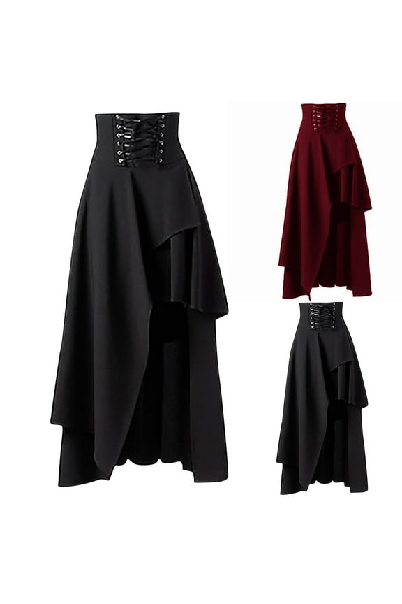 Steampunk Maxi Skirts Corset High Waisted Skirt with Belt Trendy Asymmetrical Hem Skirts for Party 2026 Wine S