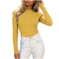 thumbnail image 1 of Oksale Stretchy Cotton Long Sleeve Tops for Women Slim Fit Comfortable Ribbed Tshirts Trendy Mock Neck 2026 Basic Tees Fall Clothes Yellow Free Size, 1 of 6