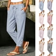 thumbnail image 1 of Oksale Striped Pants for Women Plus Size Pull On Drawstring Elastic Waist Ankle Pants with Pockets Casual Side Slit Straight Leg Pants 2026 Navy XL, 1 of 9