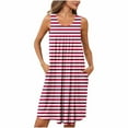 thumbnail image 1 of Oksale Striped Sleepwear for Women Trendy Pleated Midi Night Gown with Pockets Casual Sleeveless Pajama Dress Round Neck Loungewear 2025 Pink S, 1 of 7