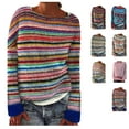 thumbnail image 1 of Oksale Striped Sweaters for Women Casual Boat Neck Sweater Casual Long Sleeve Jumper Vintage Soft Knitwear Cozy Warm Tops Multicolor XXXXXL, 1 of 7