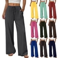 thumbnail image 1 of Oksale Summer Casual Pants for Women Tall Cozy Elastic Drawstring High Waisted Pants with Pockets Spring Loose Fit Straight Leg Pants Coffee S, 1 of 9