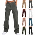 thumbnail image 1 of Oksale Tall Pants for Women Long Loose Straight Leg Casual Pants with Pockets and Button Waisted Trendy Trousers White L, 1 of 9
