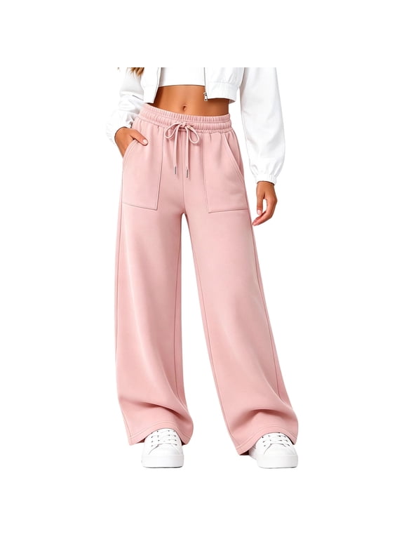 Tall Sweatpants for Women Pull On Casual Drawstring Waist Pants with Patch Pockets Cozy Soft Moisture Wicking Workout Trousers for Active Outdoor Pink 2XL