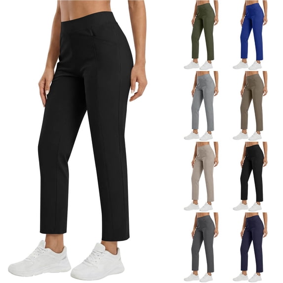 Oksale Travel Pants Women Petite Elastic High Waisted Ankle Pants Casual Comfortable Soft Straight Leg Trousers Black 2XL