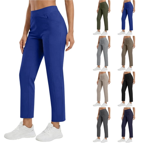 Oksale Travel Pants Women Petite Elastic High Waisted Ankle Pants Casual Comfortable Soft Straight Leg Trousers Blue XL
