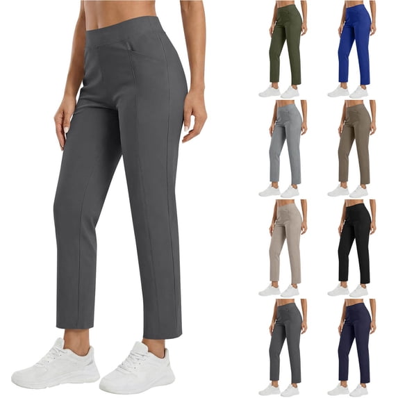 Oksale Travel Pants Women Petite Elastic High Waisted Ankle Pants Casual Comfortable Soft Straight Leg Trousers Dark Gray M