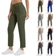 thumbnail image 1 of Oksale Travel Pants Women Petite Elastic High Waisted Ankle Pants Casual Comfortable Soft Straight Leg Trousers Green M, 1 of 10