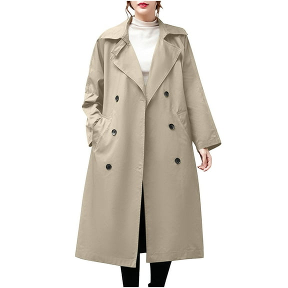 Oksale Trench Coat Women Long Double Breasted Lapel Overcoat with Pockets Casual Fall Fashion Outerwear Loose Classic Goning Out Jakcet 2025 Khaki XXL