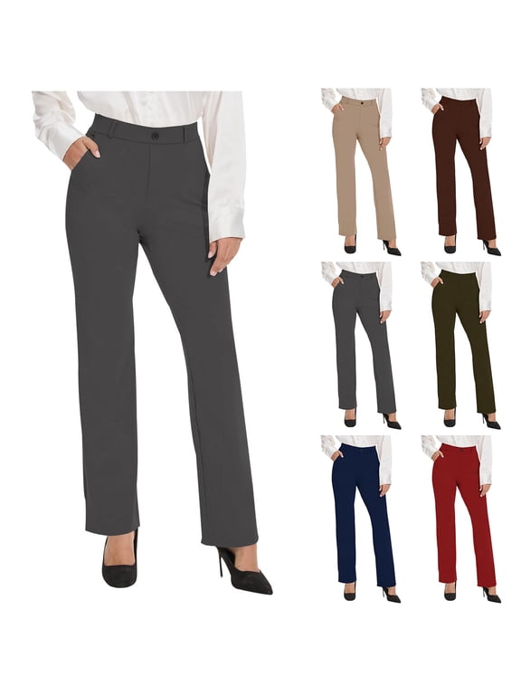 Trousers Pants for Women Petite High Waisted Pants Ankle Length Straight Leg Pants with Pockets 2026 Dark Gray S