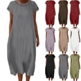 thumbnail image 1 of Oksale Tshirt Dresses for Women Loose Short Sleeve Linen Dress with Pockets Casual Crewneck Maxi Dresses Gray L, 1 of 8