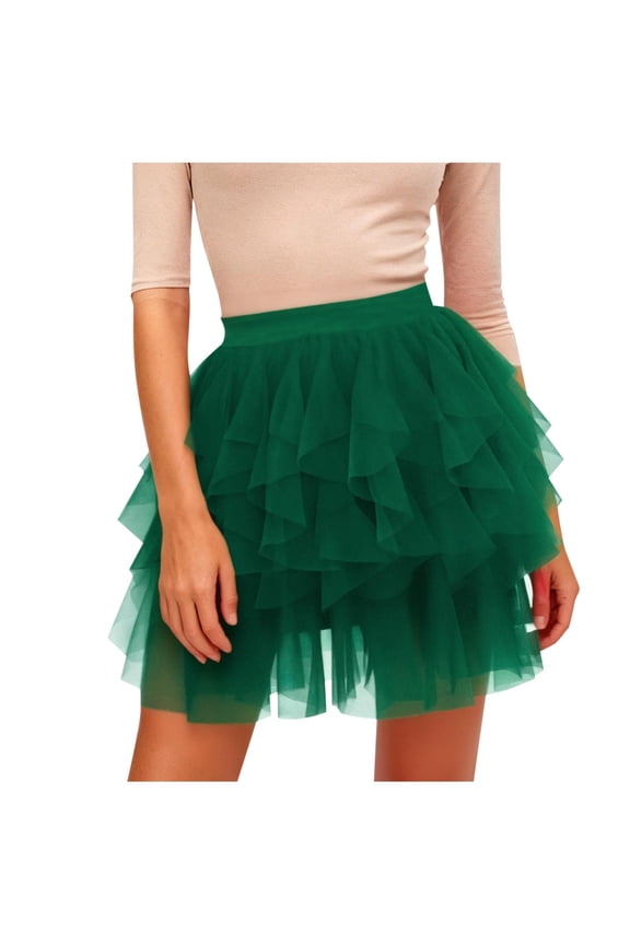 Tulle Skirts for Women Layered Mesh Mini Skirt Elastic High Waisted Skirts Lightweight Trendy Tutu Skirt for Summer Spring Army Green M