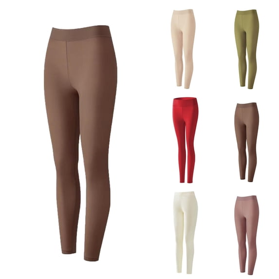Oksale Tummy Control Leggings for Women High Waisted Seamless Yoga Pants Petite Thermal Winter Warm Solid Color Tights Pajamas Pants Coffee XL