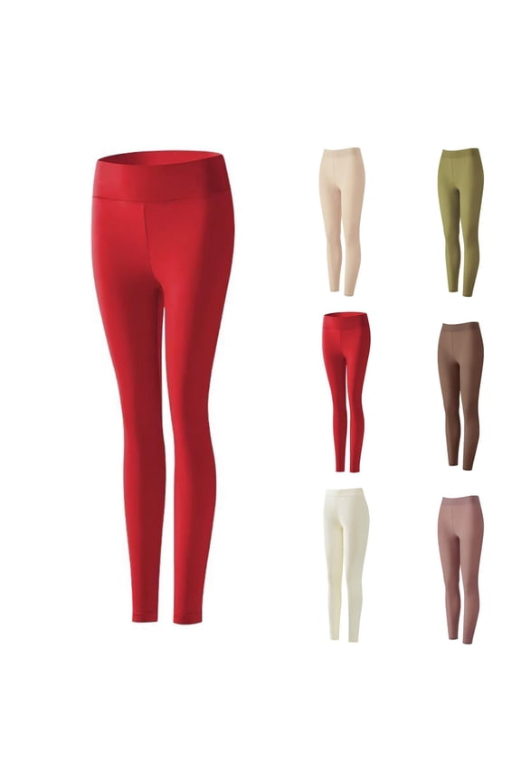 Tummy Control Leggings for Women High Waisted Seamless Yoga Pants Petite Thermal Winter Warm Solid Color Tights Pajamas Pants Red XL