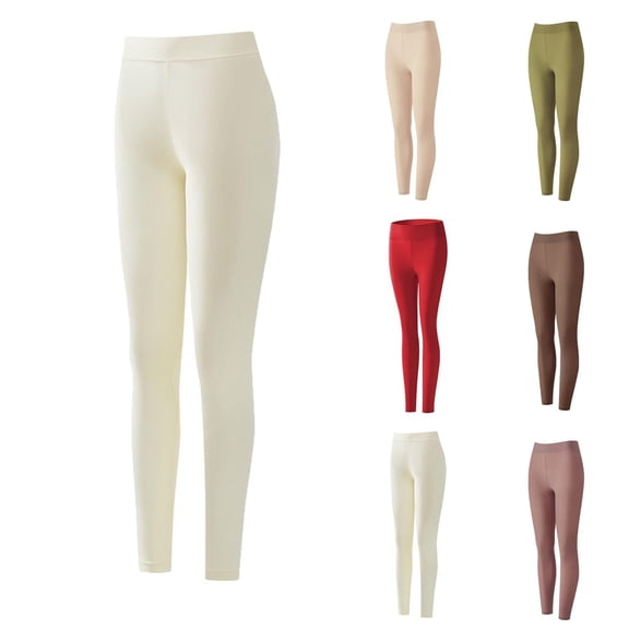 Oksale Tummy Control Leggings for Women High Waisted Seamless Yoga Pants Petite Thermal Winter Warm Solid Color Tights Pajamas Pants White L