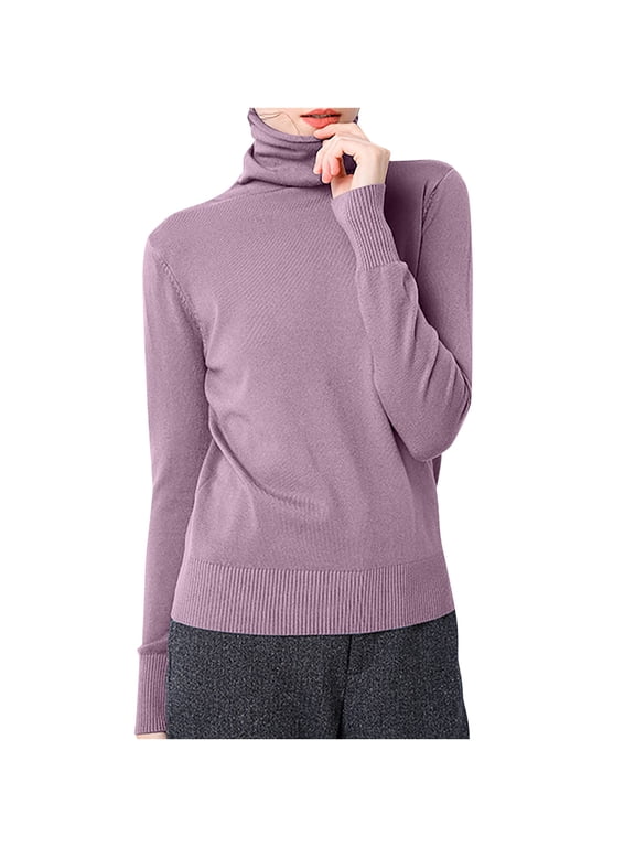 Turtle Neck Undershirt for Women Soft Cozy Long Sleeve Knit Tops Lightweight Classic Fit Women's Fall Clothes Purple L