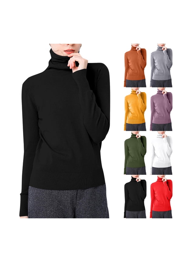 Turtle Necks for Womens Long Sleeve-Loose Fit Polyester Fall Tops Comfy Casual Lightweight Shirts Pullovers Red M
