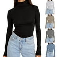 thumbnail image 1 of Oksale Turtleneck Shirts for Women Soft Cozy Long Sleeve Basic Tees Slim Trendy Solid Fall Tops Light Blue 5XL, 1 of 8