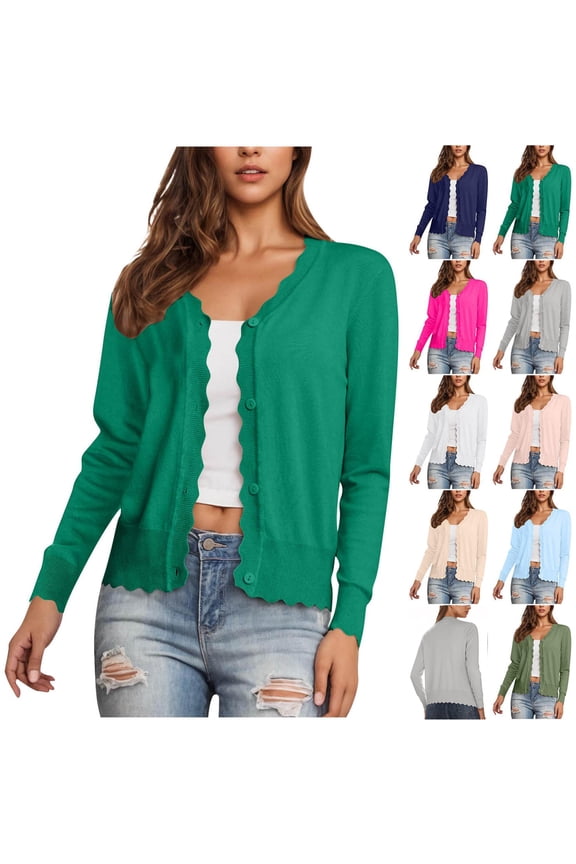 V Neck Cardigans for Women Long Sleeve Shrugs Sweaters Trendy Button Down Cropped Outerwear Casual Open Front Knit Tops 2025 Green L