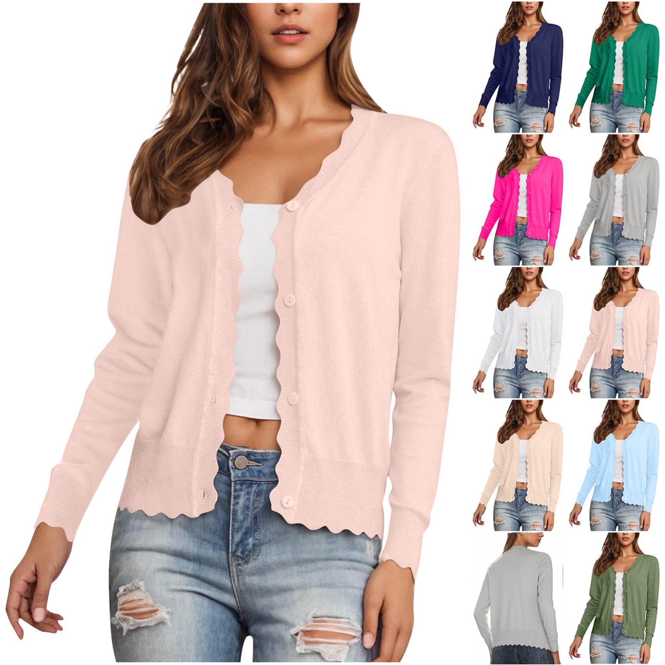 V Neck Cardigans for Women Long Sleeve Shrugs Sweaters Trendy Button Down Cropped Outerwear Casual Open Front Knit Tops 2025 Pink S