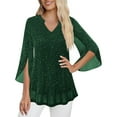 thumbnail image 1 of Oksale V Neck Shirts for Women Sparkly Sequin Tunic Tops Trendy 3/4 Sleeve Tee Blouses for Evening Party Army Green XXL, 1 of 7