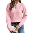 thumbnail image 1 of Oksale V Neck Sweaters for Women Trendy Lace Ruffle Trim Winter Sweater Cozy Long Sleeve Jumper Casual Business Tops 2025 Pink M, 1 of 3